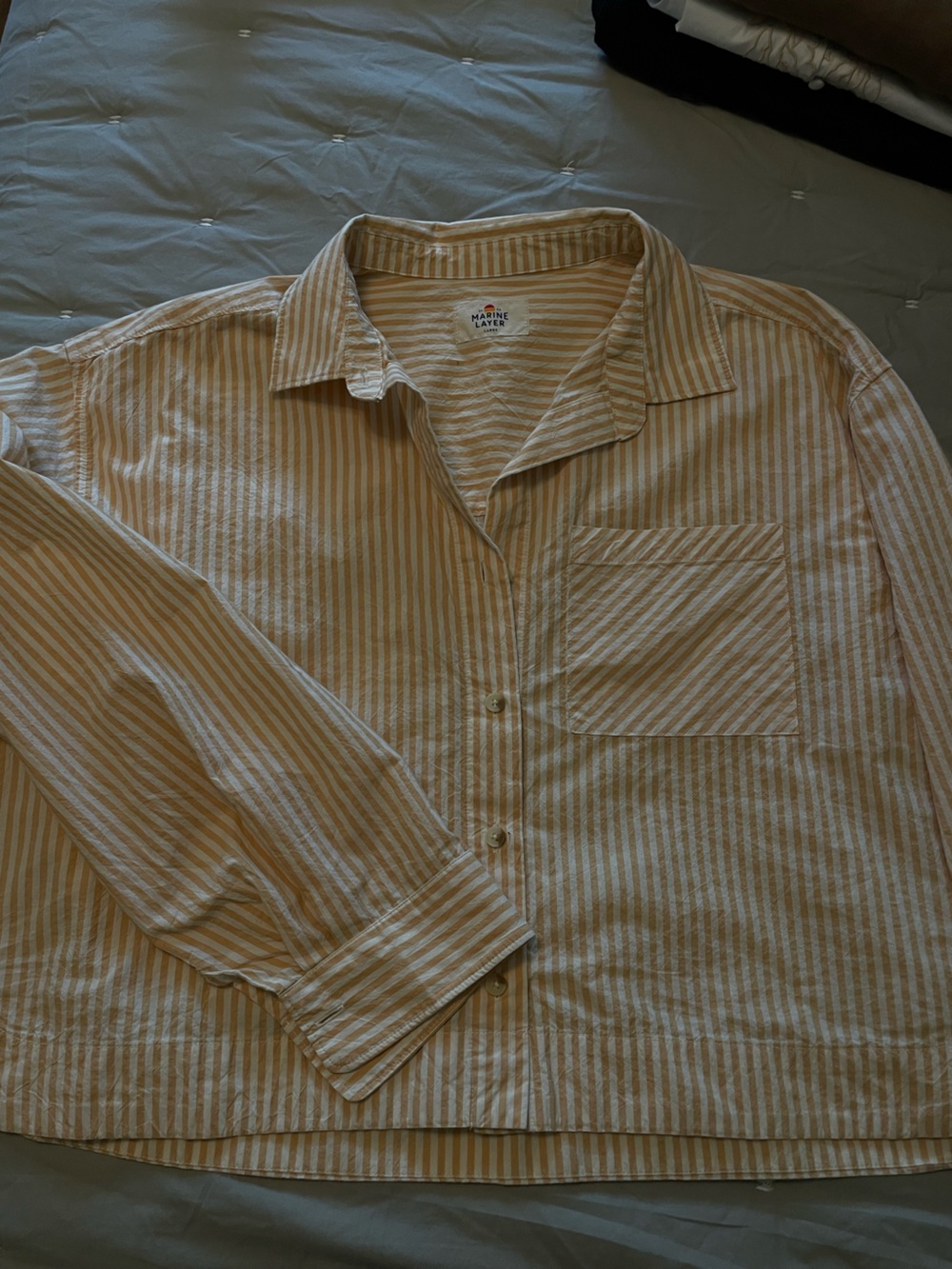 Marine Layer Mia Cropped Shirt in Poplin Cotton - Large